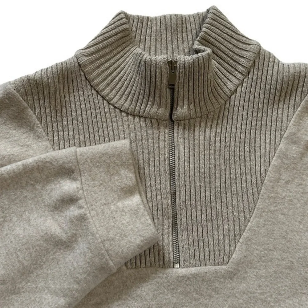 Women’s Zara Creme Ribbed 1/4 Zip Sweater Size Large - Picture 2 of 6